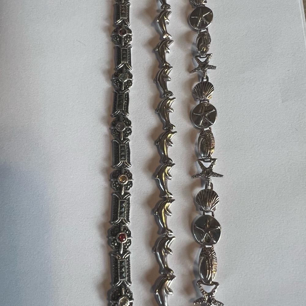 3 Sterling Silver Bracelets - Shells, Dolphins, J… - image 1
